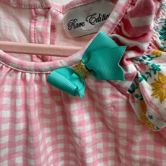 Rare Editions 2T Girls Pink Gingham Easter Bunny Short Sleeve Blouse Teal Bow - Picture 3 of 6